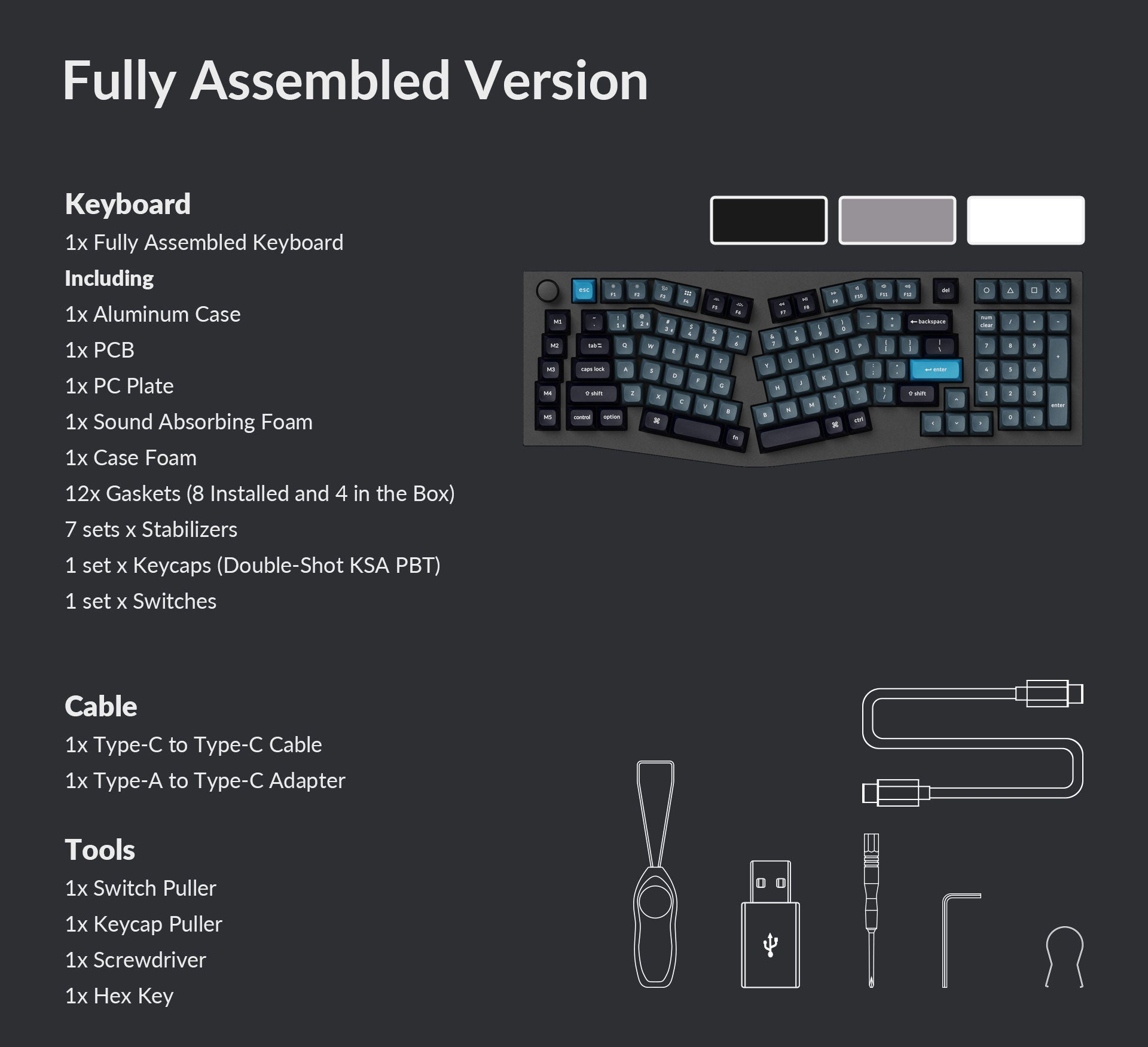 Package list of the Keychron Q13 Pro QMK/VIA 96% Alice layout wireless custom mechanical keyboard fully assembled version Package list of the Keychron Q13 Pro QMK/VIA 96% Alice layout wireless custom mechanical keyboard fully assembled version